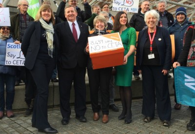 MSPs meet 38 Degrees members handing in a petition on CETA