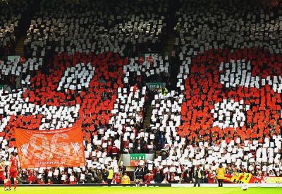 Liverpool fans honouring the 96 Victims of the Hillsborough disaster