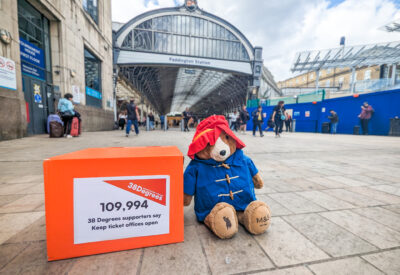 Paddington next to petition box