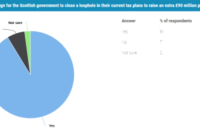 Pie chart showing that 91% of survey takers voted to campaign for this loophole to be closed.