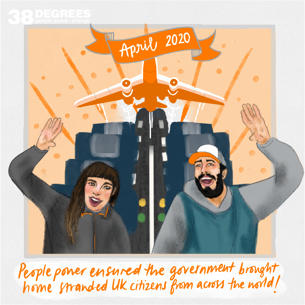 Two passengers on a flight home to the UK illustration