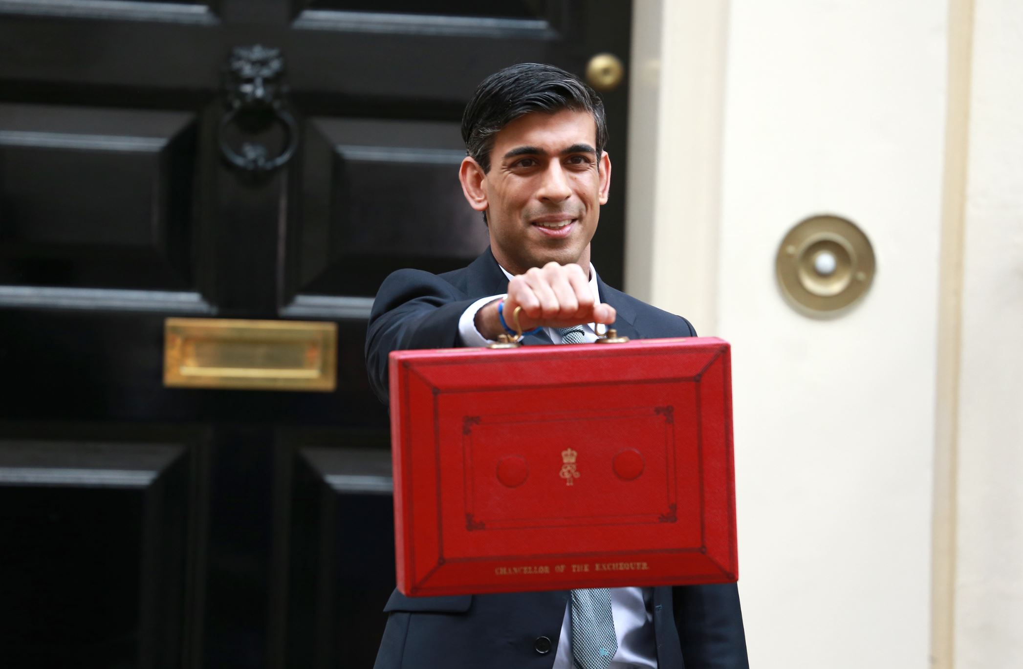 Rishi Sunak holding the red Budget Box