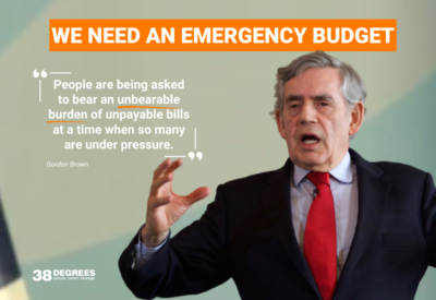 An image of Gordon Brown, a white man with grey hair in a black suit, next to a quote 