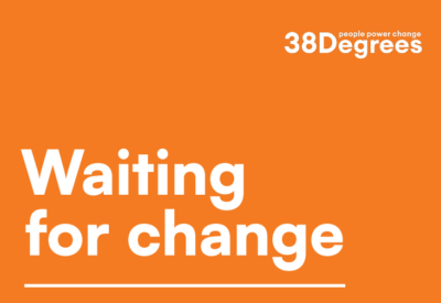 An orange box with white text reading "waiting for change"