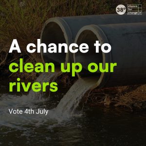 Photo of sewage with the quote "A chance to clean up our rivers" on top